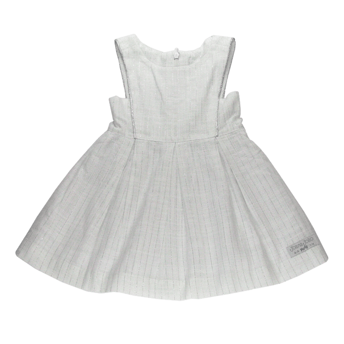Vestido Pregas Lurex Prata Branco-1053465